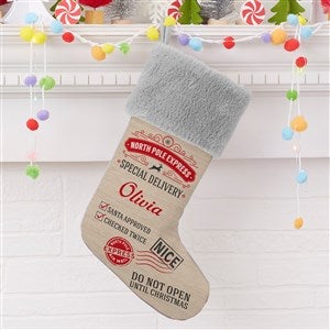 Special Delivery From Santa Personalized Grey Faux Fur Christmas Stocking - 19347-GF