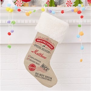 Special Delivery From Santa Personalized Ivory Faux Fur Christmas Stocking - 19347-IF