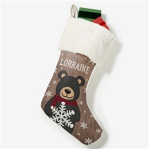 Holiday Bear Family Personalized Ivory Faux Fur Christmas Stocking - 19348-IF