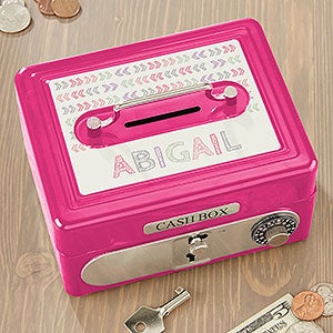 Stencil Name Personalized Cash Box- Hot Pink - 19584-P