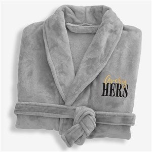 His or Hers Embroidered Luxury Fleece Robe- Grey - 19758-G