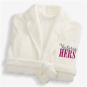 His or Hers Embroidered Luxury Fleece Robe- Ivory - 19758-I