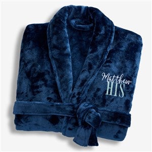 His or Hers Embroidered Luxury Fleece Robe - Navy - 19758