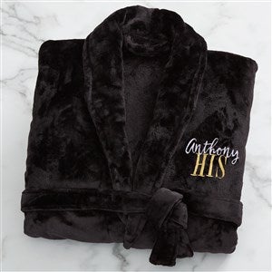 His or Hers Embroidered Luxury Fleece Robe- Black - 19758-B