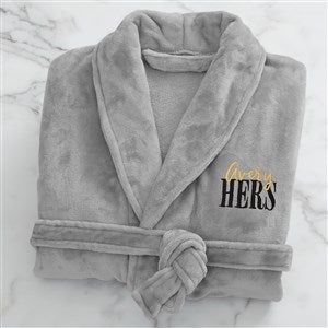 His or Hers Embroidered Luxury Fleece Robe- Grey - 19758-G