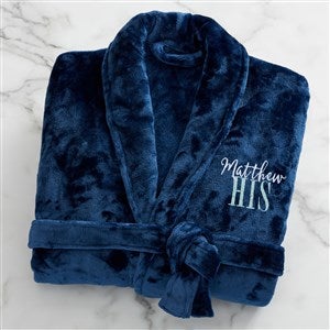 His or Hers Embroidered Luxury Fleece Robe - Navy - 19758