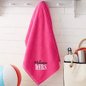 His or Hers Embroidered 36x72 Honeymoon Beach Towel- Hot Pink - 20124-HPL