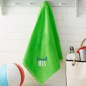 His or Hers Embroidered 35x60 Honeymoon Beach Towel- Lime Green - 20124-G