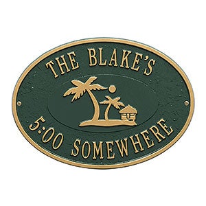 Palm Tree Personalized Aluminum Deck Plaque- Green/Gold - 20247D-GG