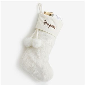 Embroidered Ivory Faux Fur Christmas Stocking - 20986-I