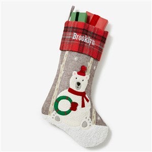 Polar Bear Personalized Plaid Christmas Stocking - 20996-PB
