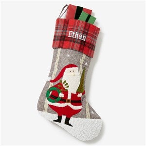 Santa Personalized Plaid Christmas Stocking - 20996