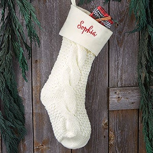 Ivory Cozy Cable Knit Personalized Christmas Stocking - 21010-I