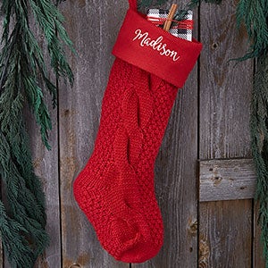 Red Cozy Cable Knit Personalized Christmas Stocking - 21010-R