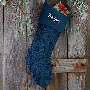Navy Cozy Cable Knit Personalized Christmas Stocking - 21010-N