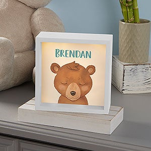 Woodland Bear Personalized Ivory LED Light Shadow Box- 6