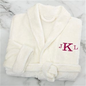 Classic Embroidered Ivory Short Fleece Robe - 21547-I