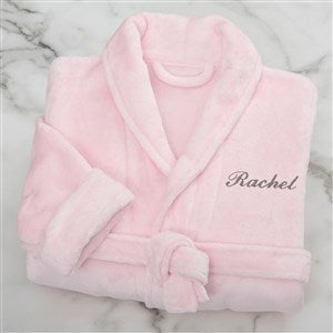 Classic Embroidered Pink Short Fleece Robe - 21547-P