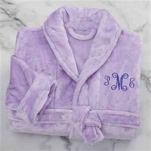 Classic Embroidered Purple Short Fleece Robe - 21547-PR