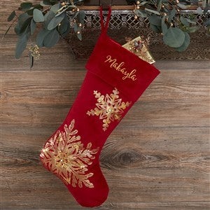 Glistening Snowflake Personalized Burgundy Christmas Stocking - 21635