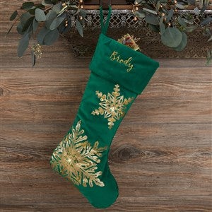 Glistening Snowflake Personalized Green Christmas Stocking - 21635-G