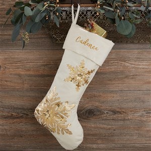 Glistening Snowflake Personalized Ivory Christmas Stocking - 21635-I