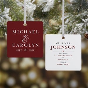 Moody Chic Wedding Personalized Square Photo Ornament- 2.75
