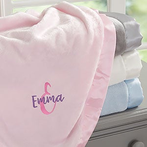 Name & Initial Embroidered Pink Satin Trim Baby Blanket - 21732-P