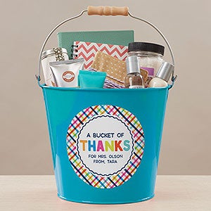 Bucket of Thanks Personalized Large Metal Bucket- Turquoise - 21760-TL