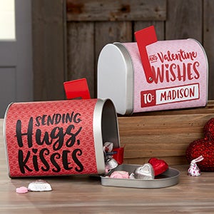 Hugs, Kisses  Valentine Personalized Valentines Day Treat Mailbox - 22371