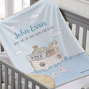 Precious Moments Noahs Ark Personalized Baby Boy 30x40 Sherpa Blanket - 22685-SS
