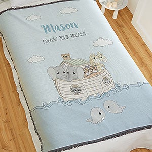Precious Moments® Noah's Ark Personalized Baby Boy 56x60 Woven Throw Blanket - 22685-A