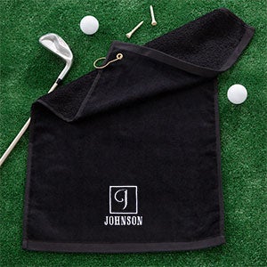 Square Monogram Embroidered Black Golf Towel - 22864