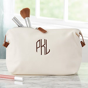 Personalized  White Vegan Leather Cosmetic Bag - 22982-W