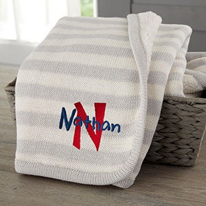 Playful Name Embroidered Grey Knit Baby Blanket - 23247-G