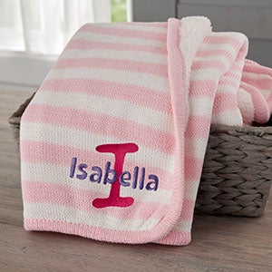 Playful Name Embroidered Pink Knit Baby Blanket - 23247-P