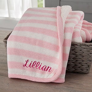 Custom Embroidered Pink Knit Baby Blanket - 23248-P