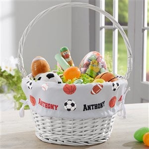 All About Sports Personalized Easter White Basket with Folding Handle - 23374-W
