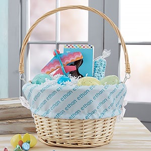 Playful Name Personalized Natural Easter Basket with Folding Handle - 23380