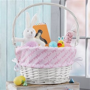 Playful Name Personalized Easter White Basket with Folding Handle - 23380-W