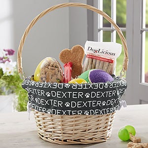 Repeating Pet Name Personalized Natural Dog Easter Basket with Folding Handle - 23381