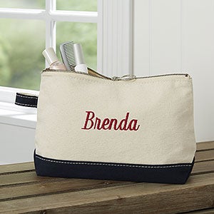 Embroidered Canvas Makeup Bag- Navy - 23412-N