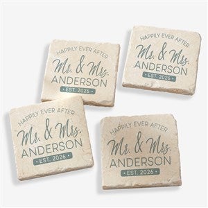 Stamped Elegance Wedding Personalized Tumbled Stone Coaster Set - 23657