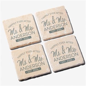 Stamped Elegance Wedding Personalized Tumbled Stone Coaster Set - 23657