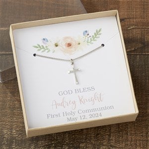 First Communion Cross Necklace With Personalized Message Card - 23720