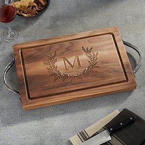 Maple Leaf Engraved Walnut Cutting Board with Handles - 23855D-H