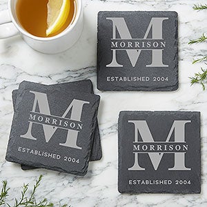 Lavish Last Name Engraved Slate Coaster Set - 24015