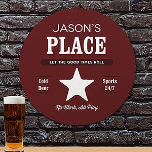 His Place Personalized Round Wood Sign- Stars - 24537-S