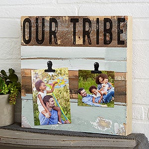 Rustic Personalized Reclaimed Wood Photo Clip Frame- Blue 12x12 - 24545-12x12-B