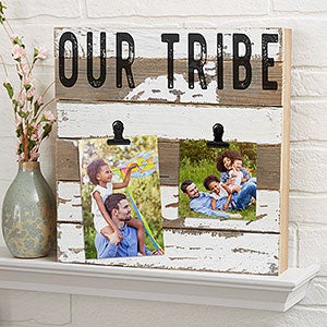 Rustic Personalized Reclaimed Wood Photo Clip Frame - White 12x12 - 24545-12x12-W